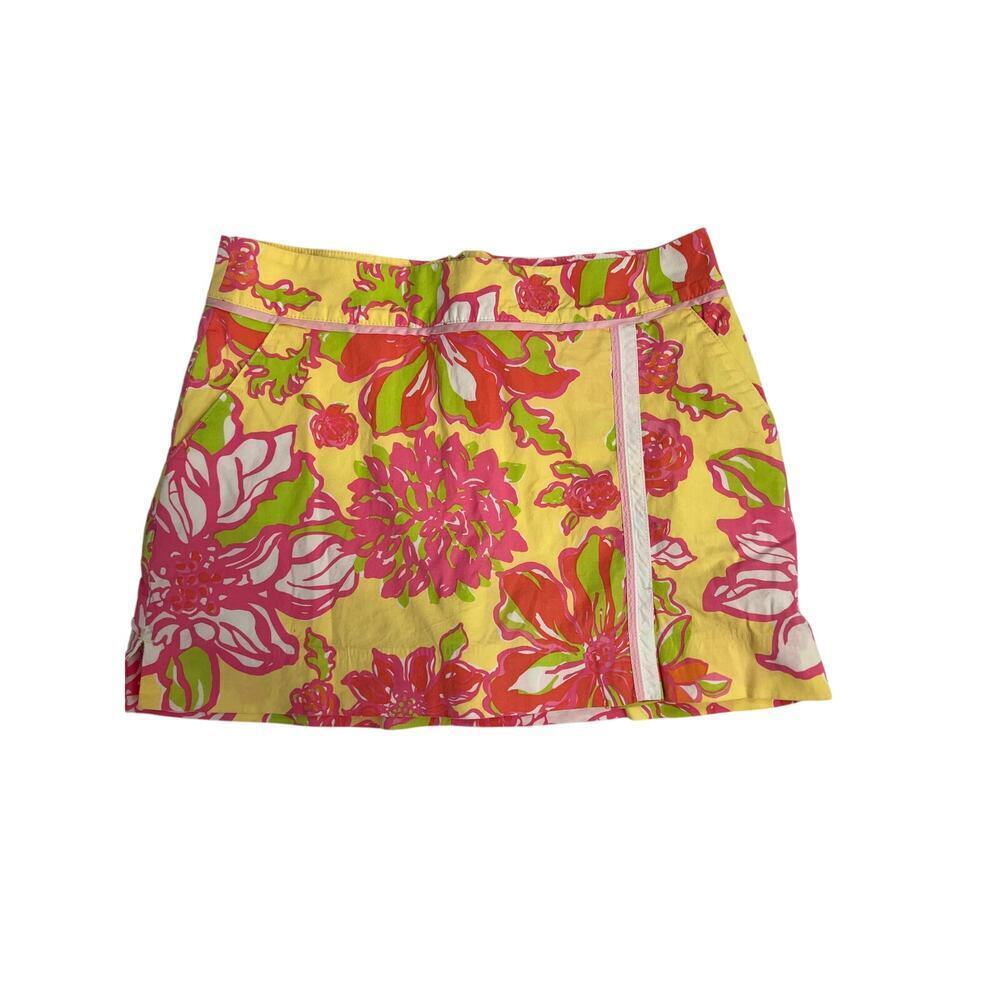 Lilly Pulitzer Yellow Pink Tropical Floral Mini Skirt Skort Sz 4 GS